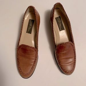 Sesto Meucci tan leather loafers with braided detail